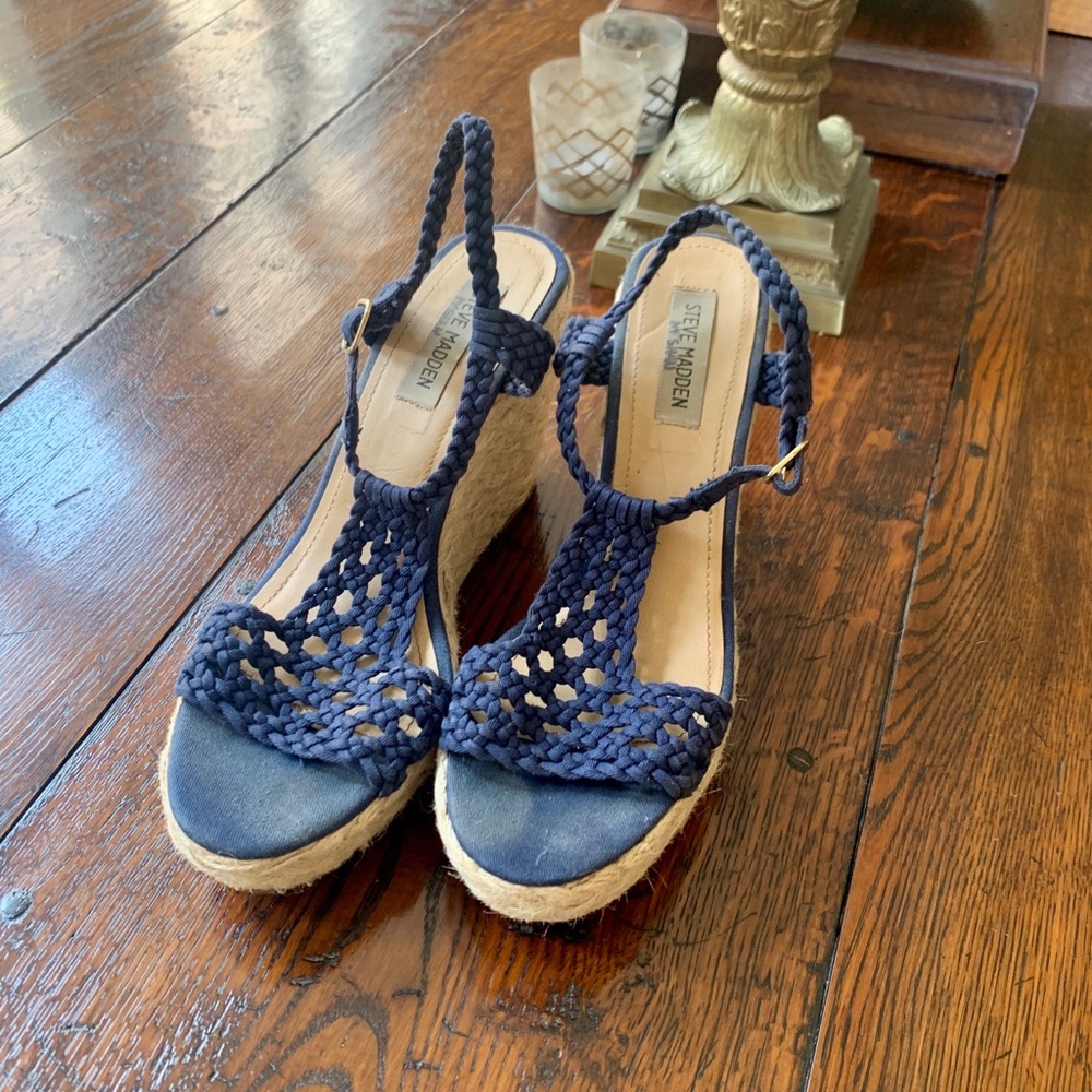 Steve Madden W Size 9 Navy Woven Espadrille Wedge